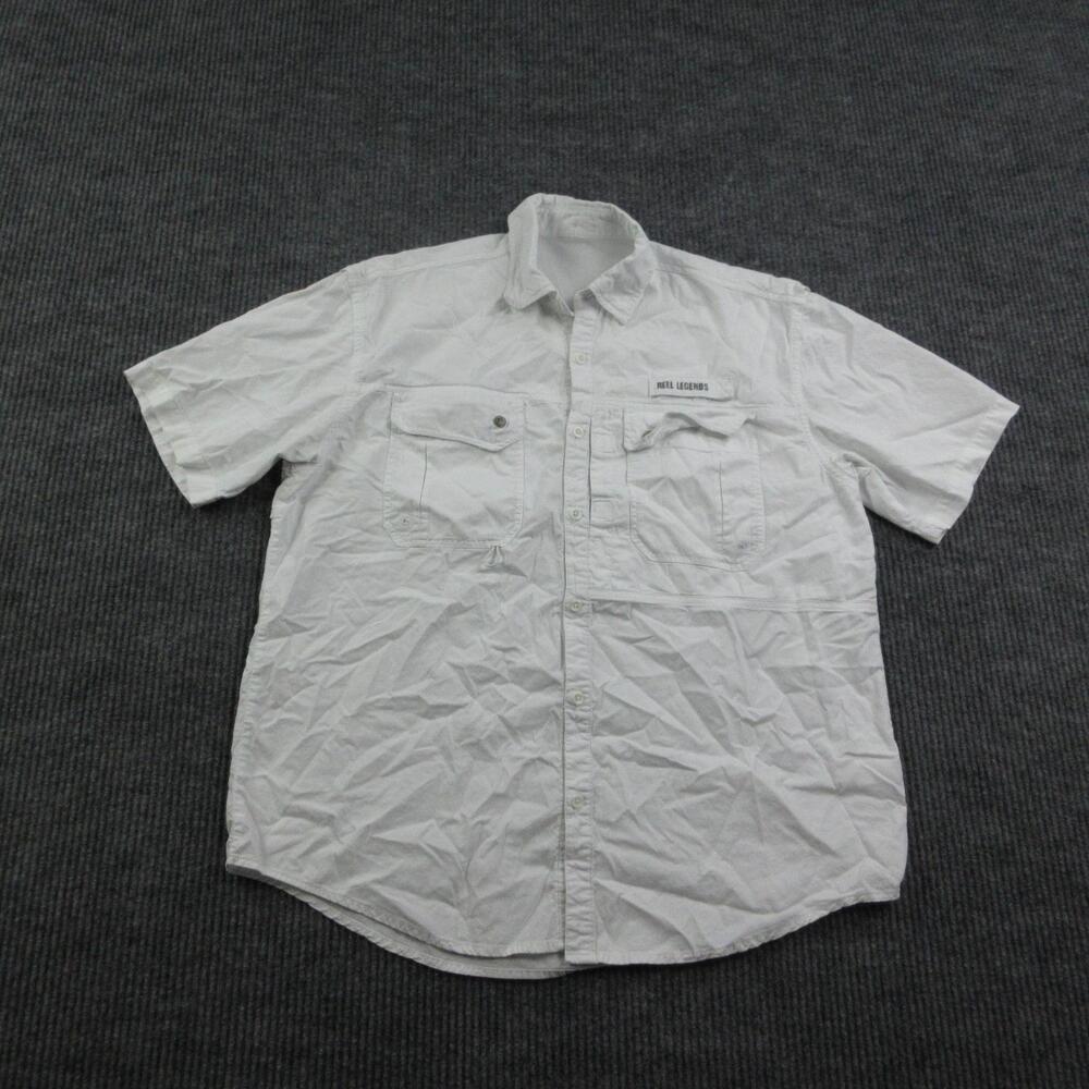 Reel Legends Shirt Mens Medium White Button Up Short Sleeve Lightweight